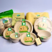 Assiettes et bols jetables en fibre de bambou biodégradables épaissis, style japonais, origine Chongqing, pour barbecue et plateaux à gâteaux