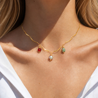 Collier à breloques mixtes pour femme, perles dorées, pierres naturelles, zircon, chaîne ondulée, coloré, style bohème, étanche, hypoallergénique, cadeau