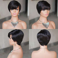 Perruque courte sans colle, style pixie, prête à porter, avec frange, coupe courte dégradée pour femmes noires, perruque en cheveux humains