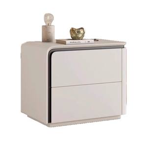 Table de chevet crème, petite, en bois et cuir, meuble de rangement moderne pour chambre à coucher, usage domestique - Product Image 5