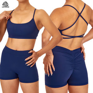 Luckpanther交叉肩带无背作物运动文胸锻炼短裤主动穿瑜伽套装健身健身房臀部提升瑜伽套装 - Product Image 3