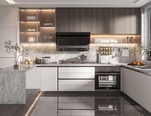 रसोई निर्माता के लिए तैयार नए आधुनिक मॉड्यूलर उच्च अंत लक्जरी काले लैसर पेंट mdf रसोई कस्टम - Product Image 6