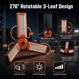 Solar 270 °   Lámpara de Trabajo LED COB Giratoria de 3 Hojas, 4500LM XHP50, Banco de Energía Magnético USB-C de 9000mAh, Soporte Telescópico, para Camping al Aire Libre - Product Image 5