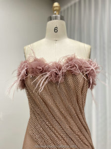 MB40460 <span class=keywords><strong>Vestido</strong></span> de Noche Elegante de Lujo en Rosa Empolvado, con <span class=keywords><strong>Plumas</strong></span>, sin Tirantes, Sexy, con Abertura Alta, <span class=keywords><strong>Vestido</strong></span> de Fiesta Formal para Invitadas de Boda - Product Image 5