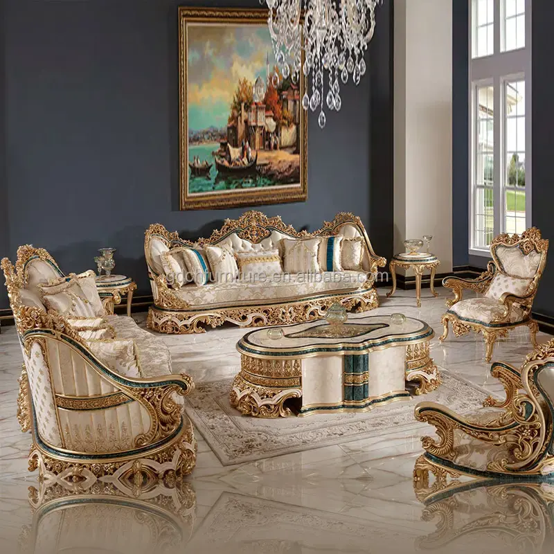 Avrupa tarzı oturma odası mobilya lüks el oyma kanepe kraliyet fransız mobilya kumaş koltuk Set