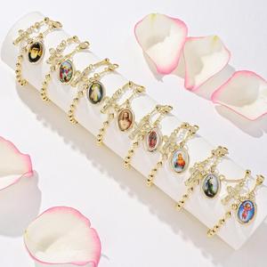 Braccialetti Religiosi della Vergine di Guadalupe, Gioielli con Perline di Zircone Colorate, Bracciale <span class=keywords><strong>Rosario</strong></span> per Donne - Product Image 6
