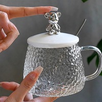 Tasse créative à motif martelé, esthétique, mignonne, en forme d'ours, simple, pour la maison ou le bureau, avec couvercle et cuillère, résistante aux hautes températures