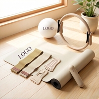 Kit de Pilates avec bandes de résistance, tapis de Pilates épais beige portable pour la maison, tapis de yoga antidérapant en caoutchouc, personnalisable avec logo