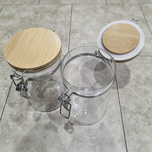 Barattolo <span class=keywords><strong>in</strong></span> <span class=keywords><strong>Vetro</strong></span> Cilindrico con Coperchio <span class=keywords><strong>in</strong></span> Bambù e Chiusura Ermetica, Contenitore per Alimenti, Caffè e Cereali per Cucina e Dispensa - Product Image 6