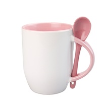Mug à café personnalisé avec logo par sublimation avec cuillère 11 oz Mug en céramique vierge avec poignée intérieure colorée Fournisseur de sets de mugs