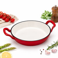 Poêle à frire en fonte émaillée durable, intérieur blanc antiadhésif, compatible four, induction et gaz