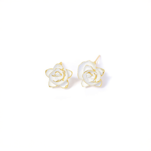 Boucles d'oreilles tendance en acier inoxydable 316L avec placage or PVD, design rose blanche durable et résistant - Product Image 1
