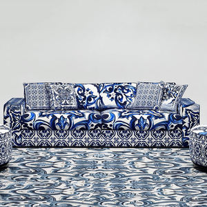 Divano Sezionale di Lusso Imbottito in Spugna, Tessuto con Motivo Porcellana Blu e Bianca, Ecologico, Moderno e Artistico per <span class=keywords><strong>Soggiorno</strong></span> di Villa - Product Image 3