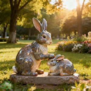 SENZHAO Glossy Finish Fiberglass Bunny Sculpture Outdoor Life Size Resin Rabbit <b>Statue</b> for Garden Lawn Yard Decoration - Product Image 1