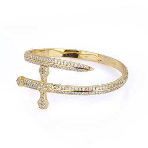 Factory ODM Full Diamond Crusted Crusader Blade <b>Bangle</b> Moissanites Authentic Gold Dipped 925 Sterling Silver Urban Bling Custom - Product Image 1