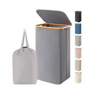 Cesto de Ropa Plegable Grande de 100l con Tapa, Cestas para Ropa Sucia con Asas de Bambú y Bolsa de Lavandería Extraíble - Product Image 1