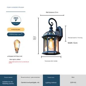 Phong Cách Châu Âu Quảng Trường Ngoài Trời Vườn Đèn Tường Siêu Sáng LED Năng Lượng Mặt Trời Powered Nhôm Không Thấm Nước Hành Lang Thương Mại Nước Ngoài - Product Image 6