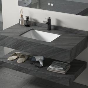 <span class=keywords><strong>Meuble</strong></span> de salle de bain moderne à deux niveaux en pierre de roche, <span class=keywords><strong>lavabo</strong></span> en céramique, miroir LED, <span class=keywords><strong>lavabo</strong></span> mural, armoire - Product Image 2