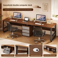 Bureau double pour chambre à coucher avec rangement, design modulable, construction en bois, surface en caoutchouc pour l'étude et l'écriture