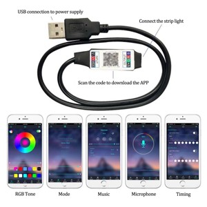 5V 5050 RGB LED ストリップ、30 LED/<span class=keywords><strong>M</strong></span>、Bluetooth アプリ制御、音楽同期、USB 電源 - Product Image 4