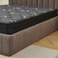 Cadre de lit plateforme rembourré en velours avec tête de lit capitonnée verticale, aucun sommier tapissier nécessaire, support en lattes de bois, taille complète