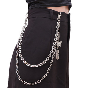 <b>Feather</b> Butterfly Tassel Pendant Double Layer Metal Waist Chain Hip Hop Fashion Unisex Daily Wear Tibetan <b>Silver</b> - Product Image 2