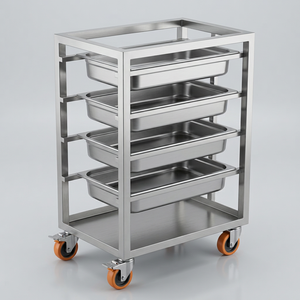 Chariot de service hôtelier en acier inoxydable argenté à 4 niveaux avec roulettes - Product Image 1