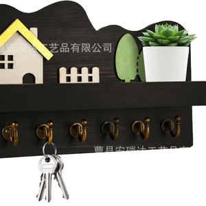Wooden <b>Wall</b> <b>Mounted</b> Key Storage Rack With <b>Shelf</b> For Entryway Living Room Organization - Product Image 2