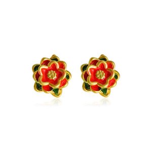 Cloisonne Flower Loose Beads Pink <b>Red</b> Lotus Zinc Alloy Sand Gold Plating DIY Jewelry Making <b>Materials</b> Spring 2024 - Product Image 5