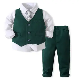 Spring Long Sleeve 3pcs Trouser Plaid Suit Baby Boys Gentleman Infants Toddlers Boys Wear