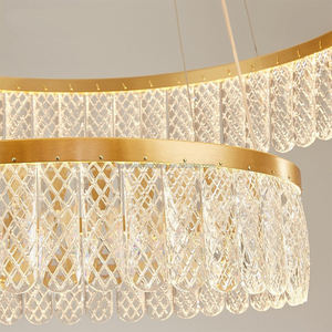 Plafond postmoderne rond longue suspension intérieur hôtel Villa escalier LED luminaires décoratifs 3 anneaux or cristal lustre - Product Image 6