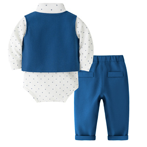Catpapa – Ensemble 4 pièces pour bébés garçons : Body imprimé croix, gilet, pantalon et nœud papillon – Tenue de baptême ou de cérémonie pour garçon - Product Image 4