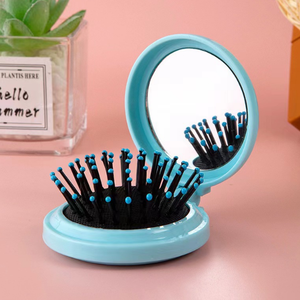 Espejo de viaje, bolsillo plegable redondo, Mini peine, masaje compacto para el cabello, cepillo de pelo para mujeres y niñas con espejo - Product Image 2