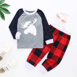 Pyjama pour enfants garçons, chemise à manches longues et leggings imprimés élan, ensemble de vêtements pour enfants - Product Image 1