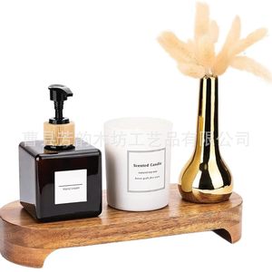 Solid Wood Bathroom Vanity Tray Rectangle Varnished Multifunction <b>Desktop</b> <b>Shelf</b> For Soap And Plants - Product Image 2