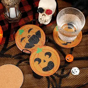 8 adet elmas boyama sanat bardak Pumpkins için içecekler DIY yaşam Coaster elmas sanat kitleri yetişkinler çocuklar için yeni başlayanlar elmas sanat