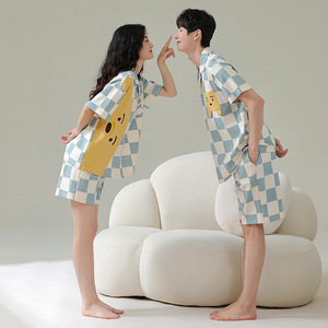 Pyjamas de couple pour femmes, été, pur coton, manches courtes, shorts, tendance sur internet, ours <span class=keywords><strong>Carmen</strong></span>, dessin animé, nouvelle arrivée, vêtements de maison pour hommes - Product Image 1
