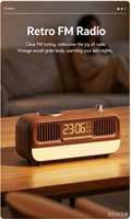 Vintage FM-Radio Licht Digitaler Wecker mit Dimmbarem Nachtlicht, Dimmer 12/24-Stunden-Anzeige Schlafzimmer mit Lautsprecher Kabellose Uhr-Ladestation