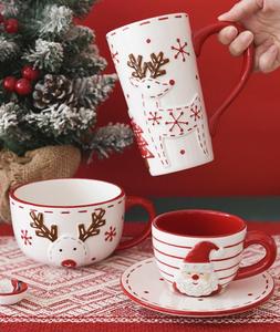 Juego de vajilla nórdica con diseño de Papá Noel, plato, tazón, tarro de condimentos sellado en relieve, plato plano de cerámica estilo occidental y taza. - Product Image 5