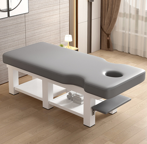 Table de massage moderne en bois massif, lit de thérapie portable pour salon, avec appui-tête et rangement pour institut de beauté, spa, clinique - Product Image 1