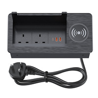 Caja de Enchufes Empotrable Industrial IP44 de Aleación de Aluminio para Escritorio, con Carga Inalámbrica de 15W, 2 Tomas de CA/3 Puertos USB, Oculta en la Superficie de la Mesa