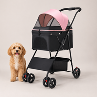 Poussette pliable légère pour animaux de compagnie, chiens et chats, poussette de voyage, pliage à une touche, roues pivotantes, OEM personnalisé