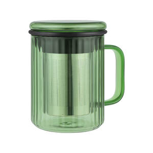 Vente en gros de tasses à thé en verre borosilicate vert personnalisées de 350 ml, infuseurs à thé en acier inoxydable, <span class=keywords><strong>tasse</strong></span> <span class=keywords><strong>avec</strong></span> couvercle, poignée colorée - Product Image 1
