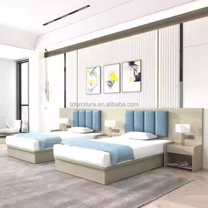 Cost-effective 3 Star Hotel Bedroom Sets King Queen Wooden Platform Bed Frame with Upholstered Headboard <b>Wardrobe</b> & Nightstands - Product Image 6