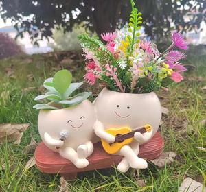 Sáng Tạo Nhựa Mặt Cười Chậu Hoa Hai Đầu Chơi Guitar Ca Hát Trồng Nồi Cho Cây Xương Rồng Mọng Nước Cây - Product Image 3