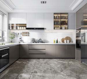 Cuisine d'angle de conception moderne haut de gamme, armoire en bois massif MDF, finition brillante, options de garde-manger personnalisées, y compris évier et dosseret - Product Image 6