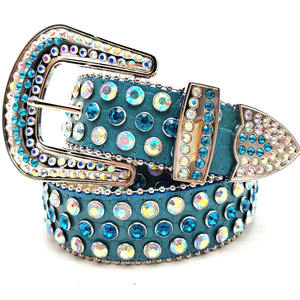 Özel Logo bayanlar Bling kadın erkek kristal batı geniş parlak elmas eşleşen kot deri çivili bel taklidi kemer - Product Image 4