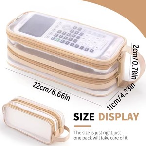 Grande trousse à crayons en maille, double couche, transparente, portable, multifonctionnelle, trousse à cosmétiques, essentiels pour étudiants et bureau - Product Image 3