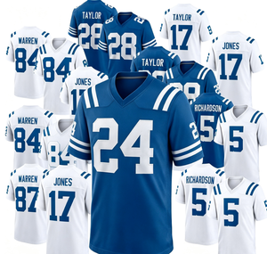 Maillot de football personnalisé brodé des Colts d'Indianapolis # 84 Warren # 17 Jones # 28 Taylor Men 100% Polyester Col en V Vente en gros Rapide - Product Image 1