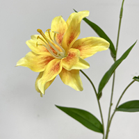 HGA Künstliche Doppel-Lilienblume Weiß Rosa Gelb Orange 2-Köpfiger Stoff-Lilienzweig Handgefertigt Realistisch Natürlich Heimdekoration